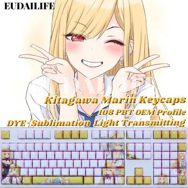 Combos Kitagawa Marin 108 Keycap PBT My Dress Up Darling DYE Sub Light Transmitiendo OEM Key Cover Cross Axis Switch Teclado mecánico