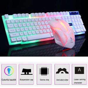 Combos LED Gaming Keyboard Computer Mouse Set Backlit USB 104 touches Wired PC Keypad Ergonomic 1600DPI Gaming Mouse pour les jeux d'ordinateur portable PC