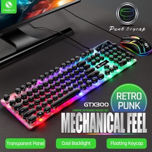 Combos limei clavier et ensemble de souris punk rétro clavier LED jeu backlit ergonomics usb wired suspension clavier et souris