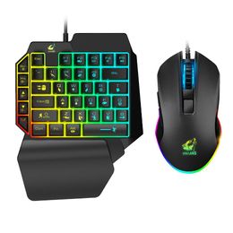 Combos Sensación mecánica Juego de ratón con teclado para juegos con una sola mano con retroiluminación RGB Ratón Gamer de 2400 Dpi para PC/portátil/teléfono móvil