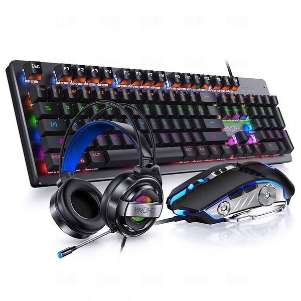 Combos Teclado mecánico Auriculares Negro Azul Interruptor Retro Punk Gaming Teclado Ratón Auriculares Dos Conjunto de tres piezas Cable para PC Loptap