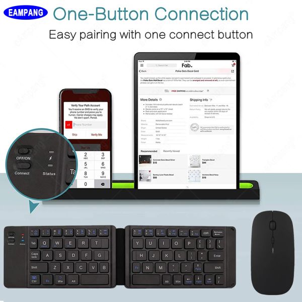 Combos Mini Fold Bluetooth Clavier Light Portable Portable Wireless Keyboard pour smartphone Mac IOS Windows Android Tablet Oploper avec souris