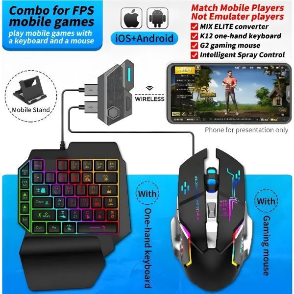 Combos mix SE Wireless Game Controller Game Mobile Game Mouse and Keyboard Adapter Converter for PUBG for iOS Android Mobile Games