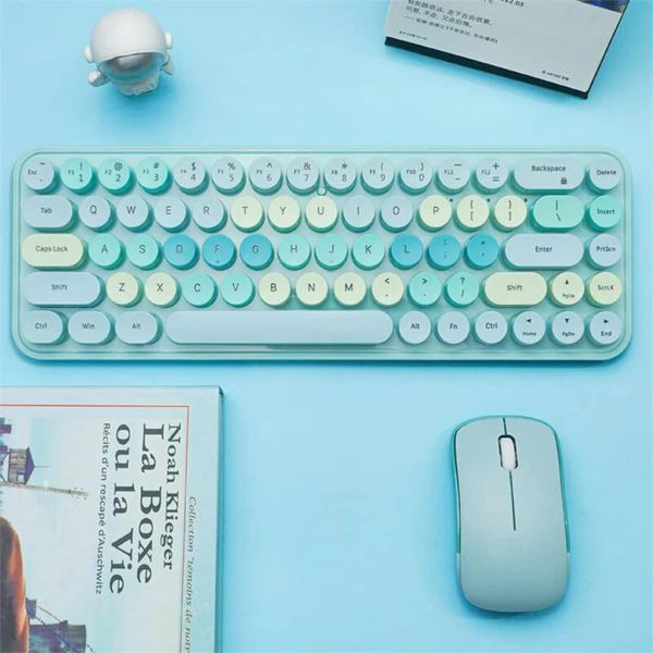 Combos mixtes couleurs mini sans fil 2,4 g de souris de clavier USB réglemente Keycap multicolour mignon 68 touches de clavier sans fil de souris peigne