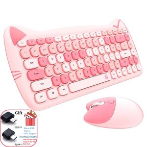 Combos MOFII Kawaii Cat 2,4G juego de teclado y ratón inalámbricos lindo lápiz labial Punk teclados y ratones Combos para ordenador portátil PC oficina en casa