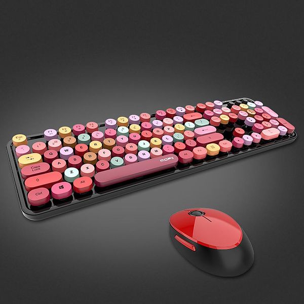 Combos Mofii Sweet Keyboard Mouse Combo Color Mezclado 2.4G Teclado Inalámbrico Conjunto de Mouse Tapa de Tecla de Suspensión Circular para PC Portátil Azul