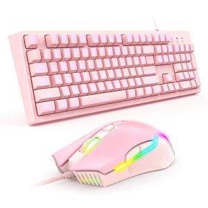 Combo's Onikuma G25+CW905 Pink gaming -toetsenbord en muis combo mechanisch bekabelde gamertoetsenbord en muizenset