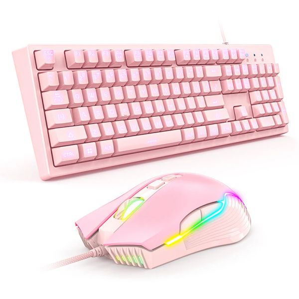 Combos Onikuma G25 + CW905 Keyboard de jeu rose et combo de souris Clavier de joueur de joueur câblé mécanique et ensemble de souris
