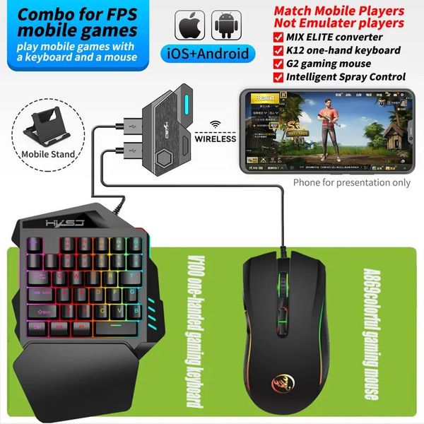Combos P3 Convertisseur Android portable + clavier + combo de souris Set A869 RVB Ergonomic Wired Gaming Mouse V100 35 touches Game Single-Hand Keyboar