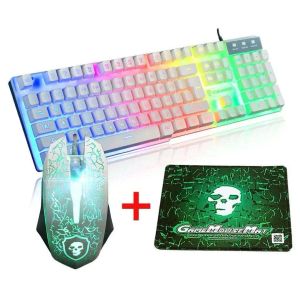 Combos PC Gamer LED Gaming Clavier et souris Ensemble de souris Wired Keyboard Gamer Keater Rainbow Color Backlit Gaming Keyboard Ensemble pour ordinateur portable