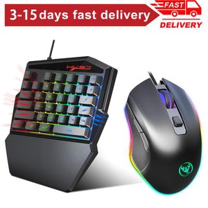 Combo's Portable OneHanded Mechanical Gaming Keyboard 6400 DPI Mouse RGB Backlit Mini Gaming Toetsenspoel Game Controller voor pc -telefoon Gamer