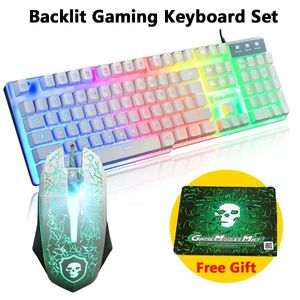 Combo's Regenboog Backlight USB 2400DPI LED Gaming Spaans Draadloos toetsenbord en muismat Combo Backlit Bedraad Gamer Key Board Kit Muizen