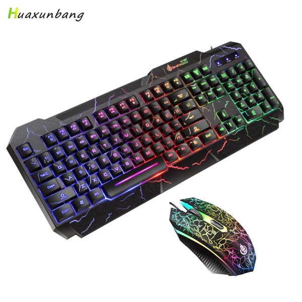 Combos RGB retroiluminado Gamer Teclado y ratón Combos LED USB con cable mecánico ergonómico teclados para juegos para PC ordenador Teclado de escritorio