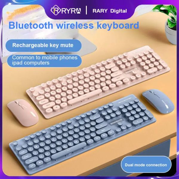 Combos ryra recargable 2.4g teclado inalámbrico mouse conjunto bluetooth dual mode teclado silencioso y combo de mouse para regalos para chicas de PC portátiles