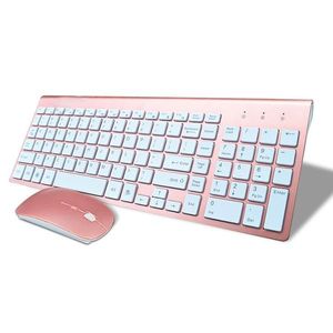 Combos Clavier et souris sans fil 2,4 GHz à corps lisse, 102 touches, clavier et souris sans fil à faible bruit pour Mac Pc Windows XP/7/10 Tv Box