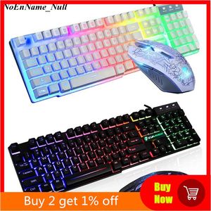 Combo's T6 Rainbow LED-achtergrondverlichting Multimedia Ergonomisch USB-gamingtoetsenbord Bekabelde muis en muismat voor pc Laptop Computergebruikers Gamers