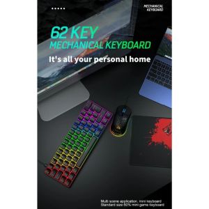 Combo's T60 Toetsenbord en muisset Mechanische toetsenbordset 62 toetsen RGB 6400 DPI Optische gamingmuis met pad voor gamer -bureaublad