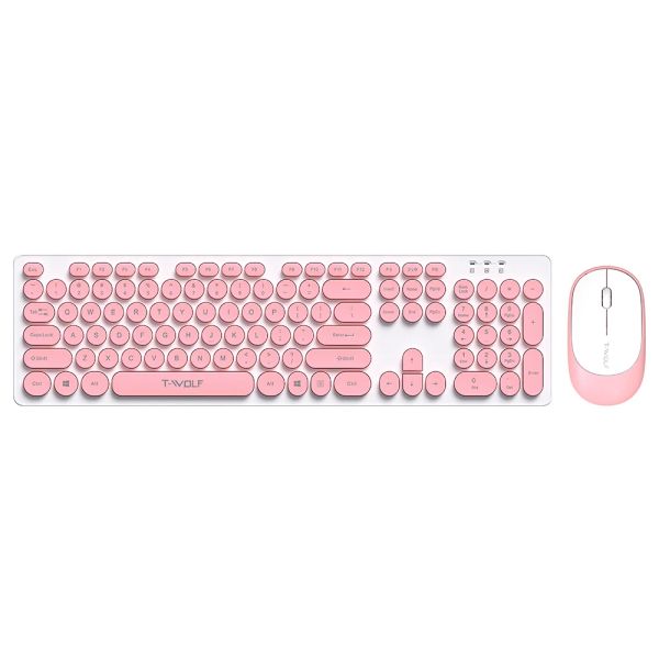 Combos Twolf TF770 2,4G Clavier sans fil Combo Retro Punk Round Keycap confortable Mute Typing large Compatibilité rose