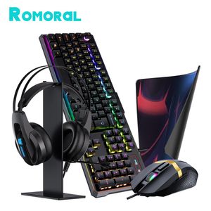 Combos Juego de teclado y ratón para juegos USB, teclado mecánico, ratón ligero transpirable, auriculares envolventes 3D, juego de jugadores 5 en 1 para jugadores