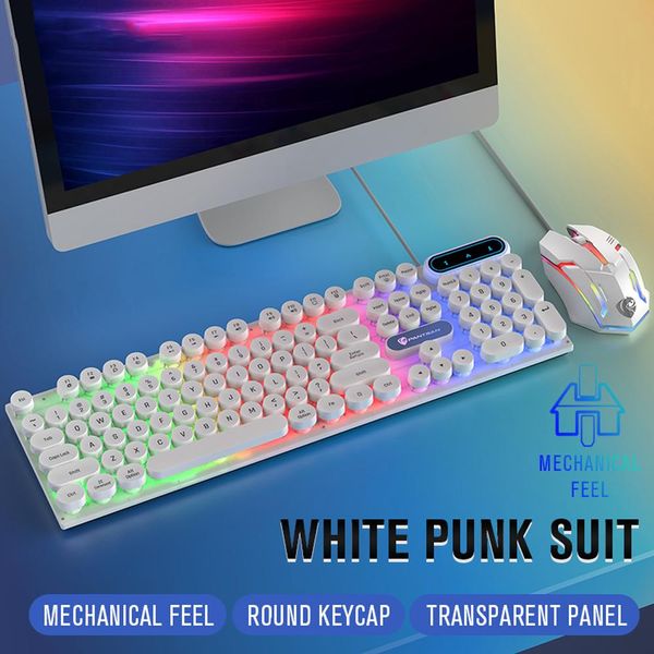 Combos USB filaire clavier souris ensemble 104key mécanique sensation Punk rond clavier clavier souris de jeu Kit avec rétro-éclairé pour PC portable