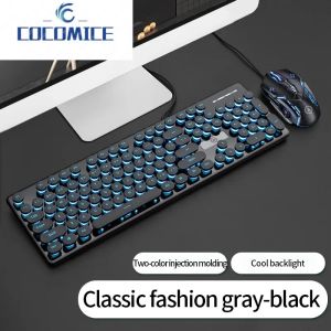 Combos v8 punk mécanical tactile wired rose green clavier et souris set glow glow accessories informatiques en gros