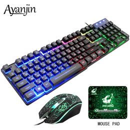 Combos Clavier russe étanche clavier filaire et souris Combo avec tapis de souris jeu RU + EN clavier claviers d'ordinateur éclairés