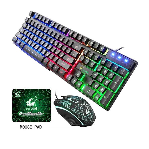 Combos Clavier russe étanche filaire USB clavier ensemble de souris avec tapis de souris jeu RU + EN clavier clavier LED rétro-éclairage claviers d'ordinateur