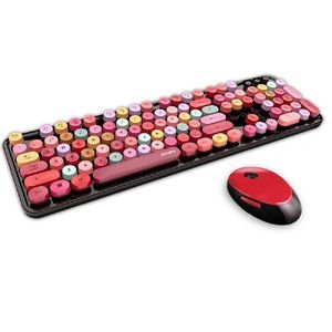Combo's waterdichte draadloze toetsenbordmuis set kleurrijk retro lippenstiftontwerp 104Keys ergonomie USB toetsenbord muis combo