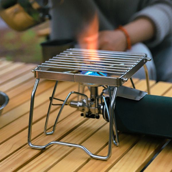 Combos whdpets repliant le feu de camp 304 Grill barbecue portable en acier inoxydable avec sac de rangement à gaz poêle en bois pour camping extérieur
