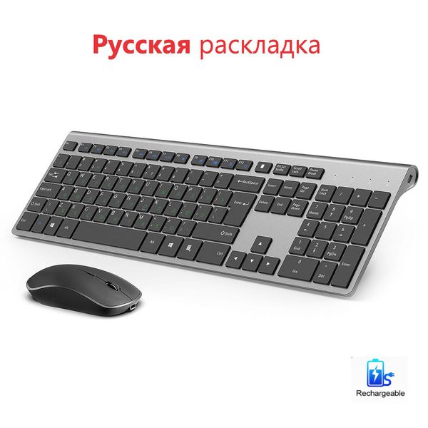 Combos Ensemble clavier et souris sans fil Disposition russe Interface USB 2.4G Clavier pleine taille 108 touches Souris muette pour Apple Mini Windows