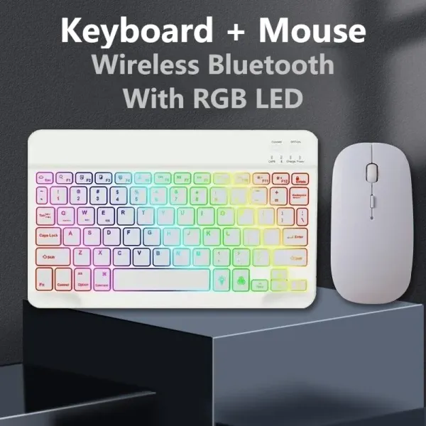 Combos clavier sans fil souris Bluetooth rechargeable mini clavier de voyage mince avec LED RGB pour la tablette Android iOS Windows PC