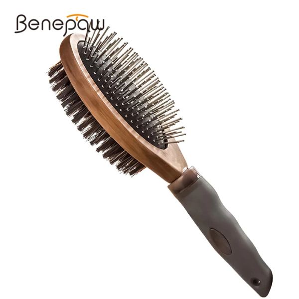 Peines Benepaw, cepillo para perros de doble cara, aseo ecológico, cómodo Pin de madera, peine para mascotas para gatos, para desenredar el cabello, limpieza de suciedad