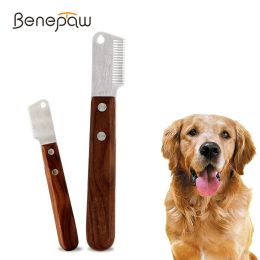 Peines Benepaw Peine profesional para perros, mango de madera de acero inoxidable, cuchillo para pelar, removedor de pelo para mascotas, arranca el exceso de capa inferior