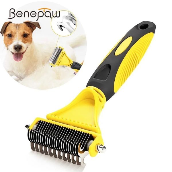 Peines Benepaw Safe Dog Dematting Comb Cepillo para el cabello para mascotas Aseo 2 caras Rastrillo de capa inferior profesional para tapetes fáciles Eliminación de enredos Gato