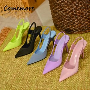 Comemore – chaussures Muller élégantes à talons hauts pour femmes, sandales violettes, escarpins à bout pointu, Stilito, printemps été, 240123