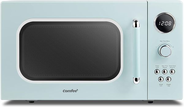 COMFEE' CM-M091AGN Micro-ondes rétro avec cuisson en plusieurs étapes, 9 menus prédéfinis et minuterie de cuisine, fonction sourdine, mode ECO, affichage numérique LED, 0,9 pi³, 900 W, vert