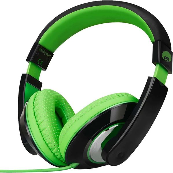 Auriculares Comfort para niños y adultos, ligeros, para niños, niñas, adolescentes, auriculares supraaurales con cable de 3,5 mm (para reproductor de CD, DVD, tableta, PC, teléfono, viajes) Negro/Verde