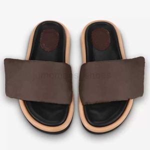 Comfortabele pantoffels Strandschoenen Muiltjes Leer Flats Glijsandalen Flip Flops Zwembad Kussen Dames Nylon gewatteerde band Designer Platform Rubber