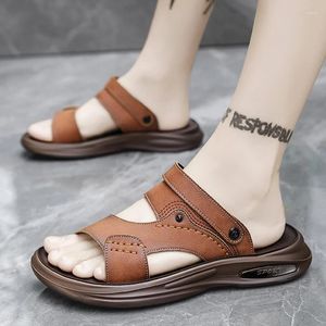 Sandales masculines décontractées confortables Soft 824 amortissant les pantoufles en cuir authentiques Roman Summer Outdoor Beach 576