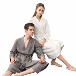 Couple confortable peignoir Kimo serviette peignoir hommes Dr Robe col en v maison douche gaufre Robes femmes vêtements de nuit amoureux vêtements 7879 #