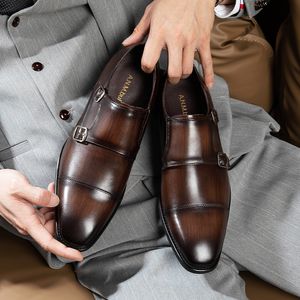 Comfortabele formele mannen schoenen echt leer dubbele monnik riem zwart bruin mannen mode kleding schoenen bruiloft oxford schoenen voor mannen