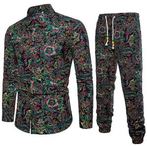 Comfortabele Linnen Mannen Kleding Volwassen Man Lange Broek En Shirt Sets Mannelijke Vakantie Suits Nieuwe Collectie Chinese Stle Bloemen Clothing206s