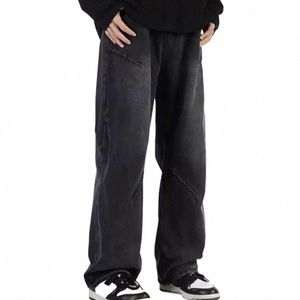 Jeans confortables pour hommes, pantalons en denim à jambes larges pour hommes, pantalons en denim de style hip hop pour femmes, taille haute, pantalons baggy, jambes larges décontractées h4bW #