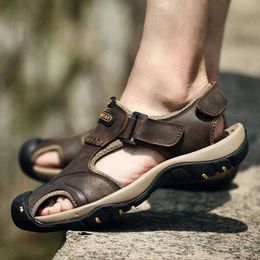 Comfortabele heren sandalen zomerschoenen echt leer groot formaat zachte outdoor heren 373
