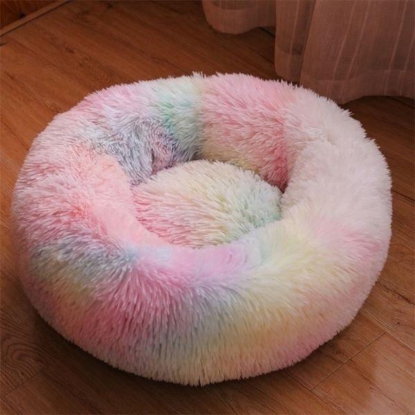 Confortable Pet Dog Bed Nest Lavable Kennel Doux Chaud Long Peluche Kennel Pet Cats Dog Round Bed House 201124