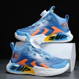 Comfortabele hardloopsneakers Jongens Meisjes Draaiknop Basketbalschoenen voor kinderen Ademende halfhoge sporttrainers voor kinderen