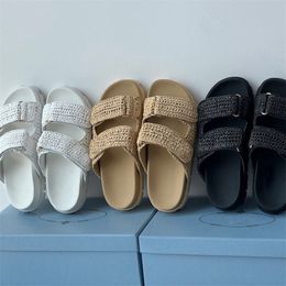 Diaposités confortables Designer Femmes Plate-forme noire Cordelles Paille Flatform Femmes Sandales Summer plage extérieure Slides Femmes Crochet TRENDY SH014 B4