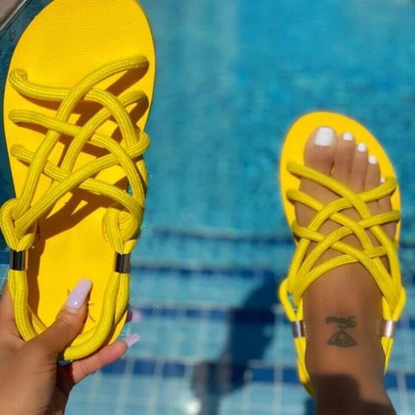 Sandalias cómodas de cuerda para mujer, zapatos informales trenzados con creatividad tradicional, sandalias planas de moda, zapatos de playa de verano para mujer