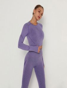 Vêtements d'entraînement confortables, pantalons de tenue de Yoga sans couture pour femmes, taille haute, contrôle du ventre, Leggings de course, pantalon de sport, ensemble8855730