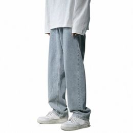 Cómodo Fi Daily Holiday Hombres Pantalones Pantalones Estudiante Verano Cintura Pierna ancha Baggy Jeans Cott Blend Estilo coreano 877X #